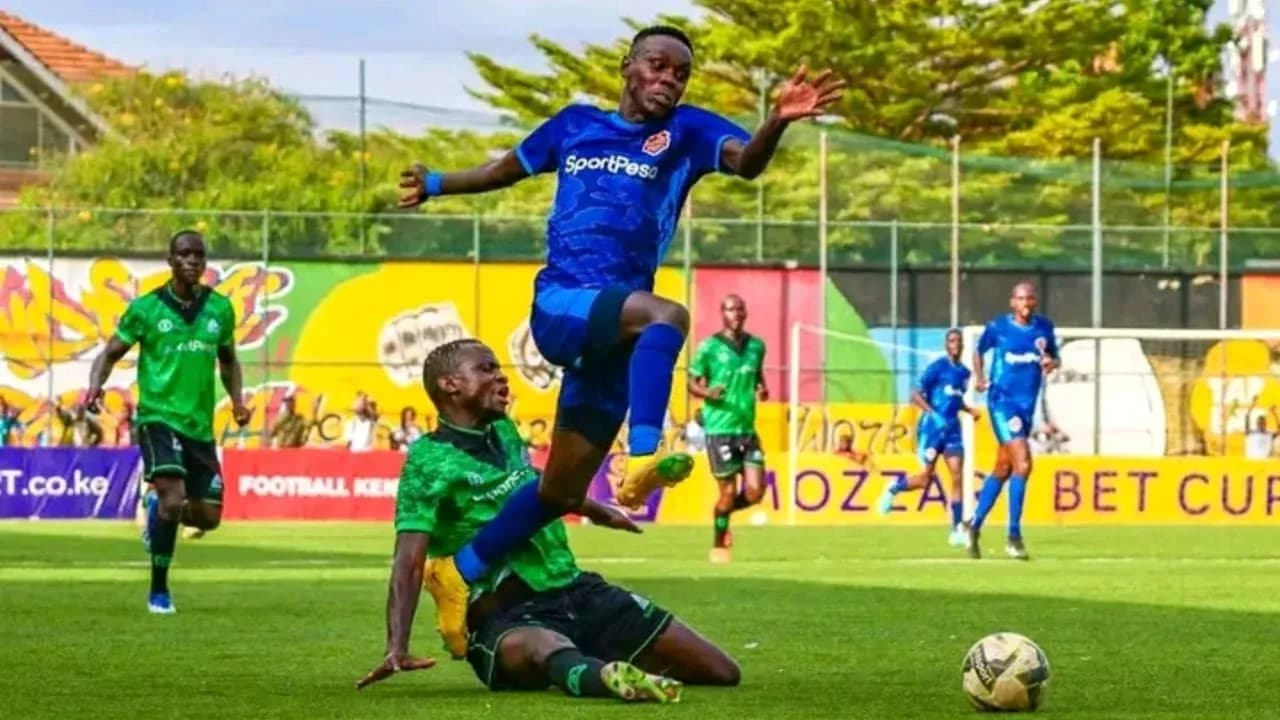 Player jumping over opponent during match