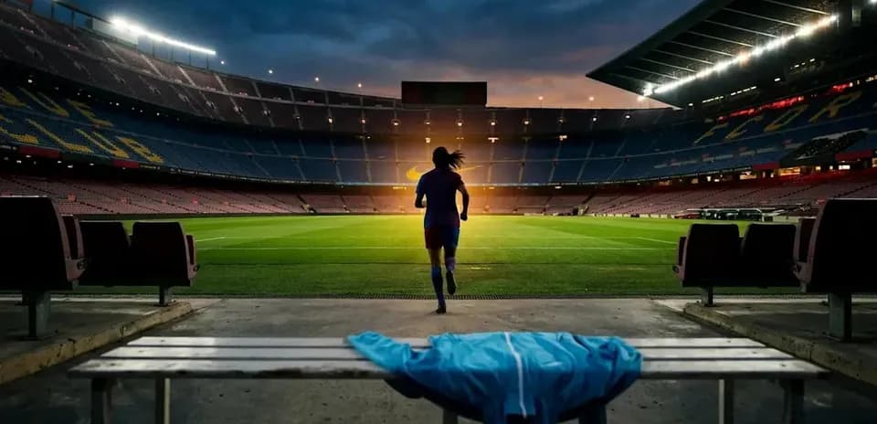 Player running onto pitch at stadium during sunset