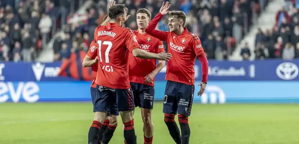 Osasuna players celebrating a goal during match