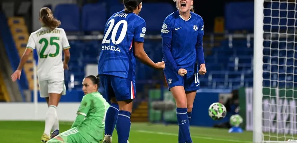 Chelsea players celebrating a goal during match