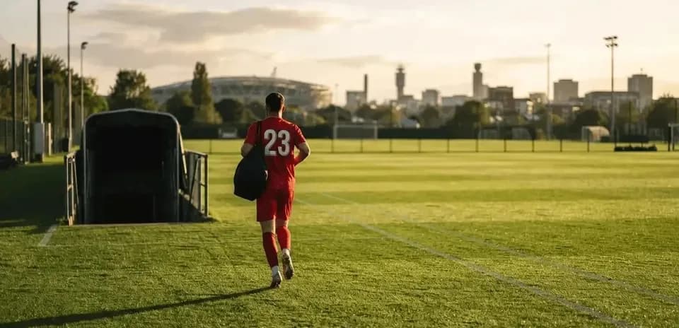 Player in red jersey walking onto the field