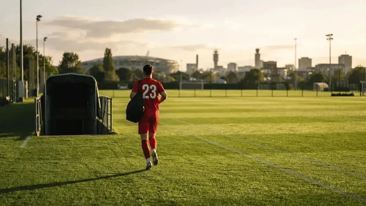 Player in red jersey walking onto the field