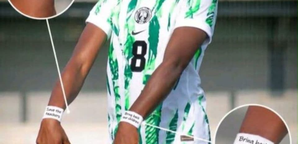 Player in Nigeria jersey with protest wristbands