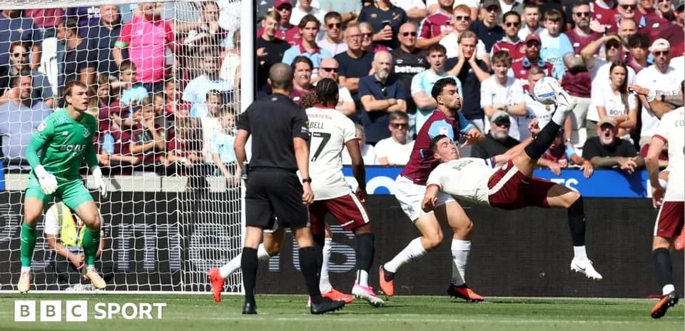Player attempting bicycle kick in front of goal