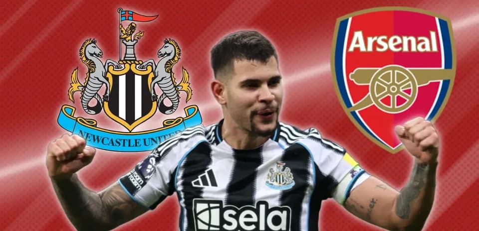 Newcastle player celebrating with club logos background