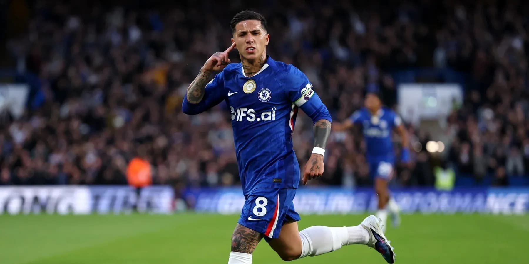 Chelsea player celebrating during Premier League match