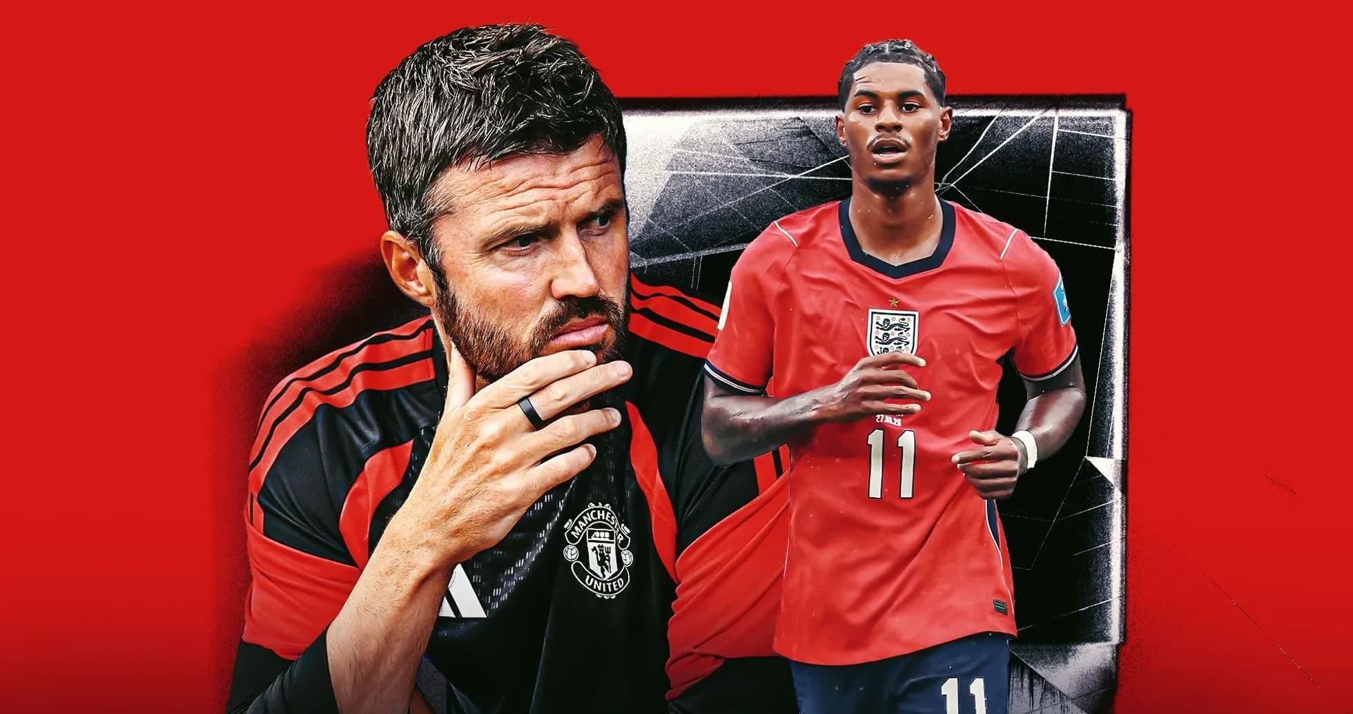 Coach and player in Manchester United and England kits
