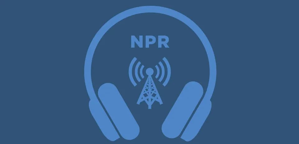 NPR logo with headphones and broadcast tower graphic