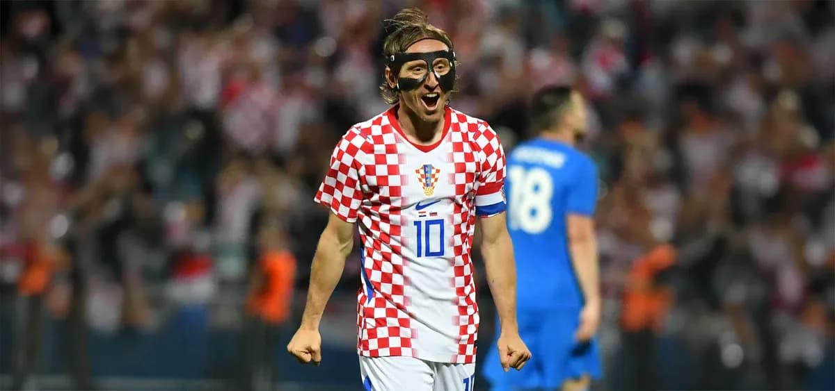 Player celebrating in Croatian national team jersey