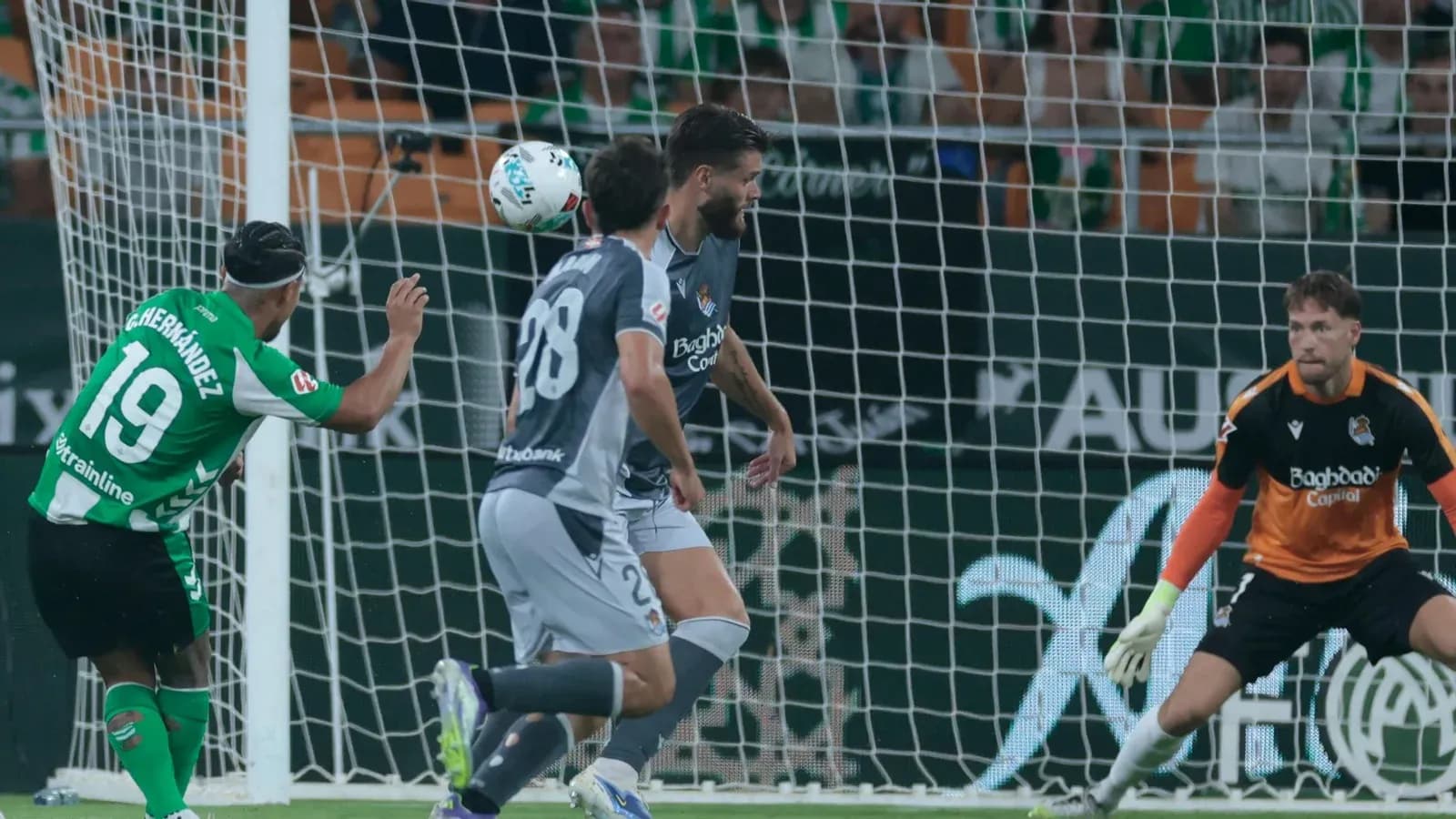 Player scoring a goal during Real Betis match