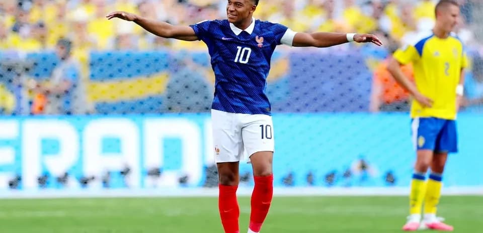 Kylian Mbappé celebrating during France vs Sweden match