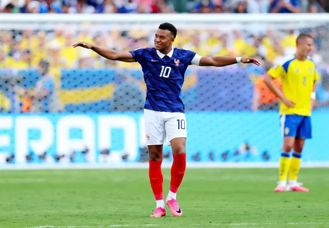 Kylian Mbappé celebrating during France vs Sweden match