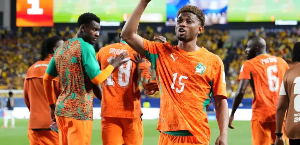 Ivory Coast players celebrating during World Cup match