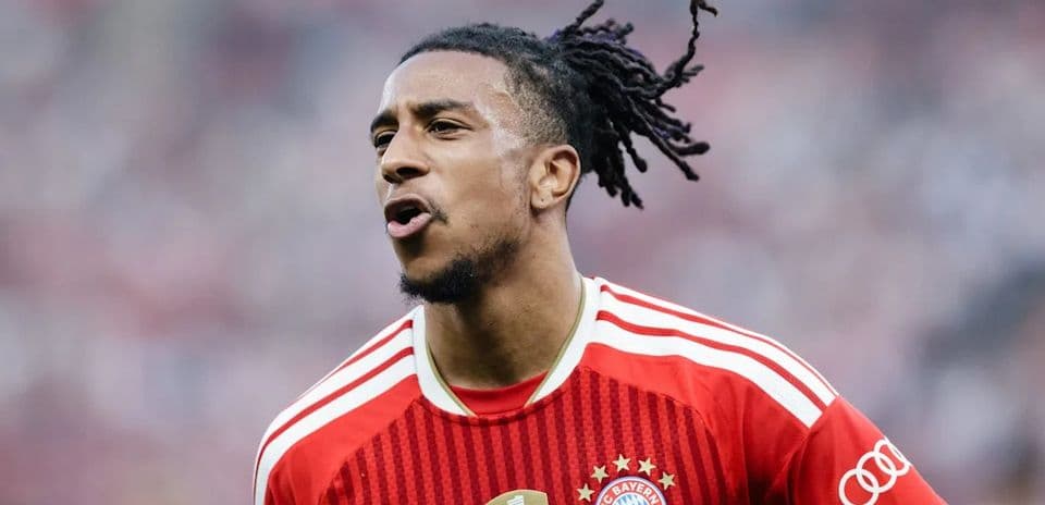 Player celebrating during match in Bayern Munich kit