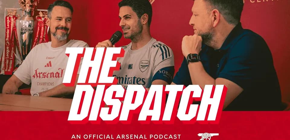 Three men discussing on Arsenal podcast set
