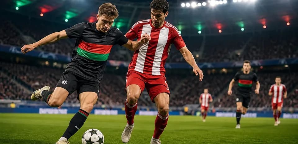 Players competing for the ball in UEFA match