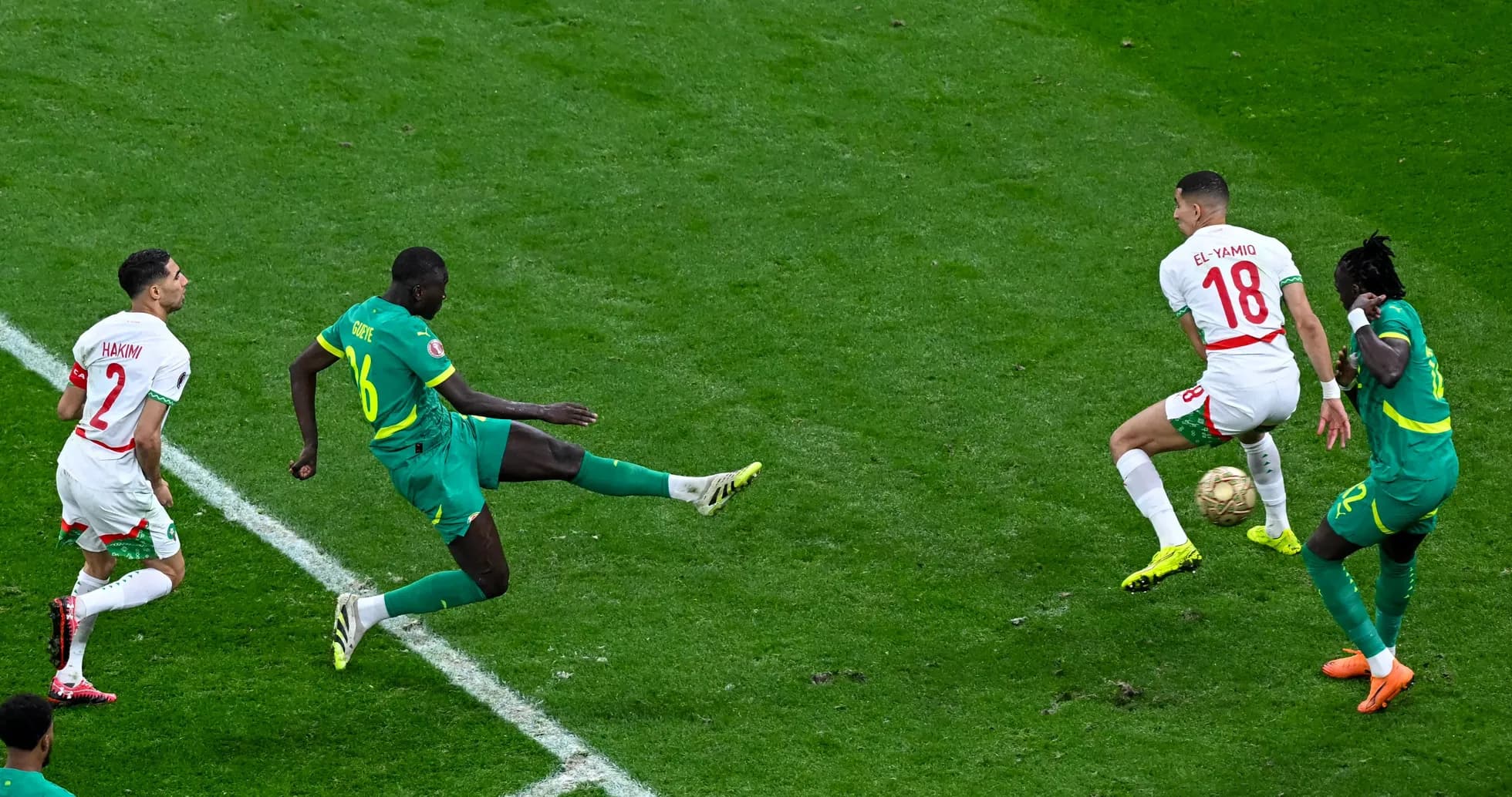 Players contesting for the ball during match action