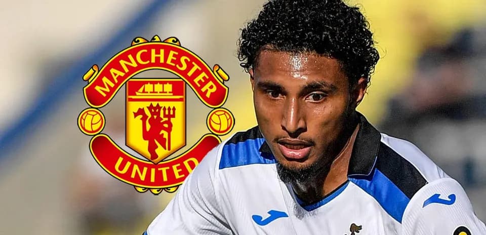 Player in action with Manchester United logo background