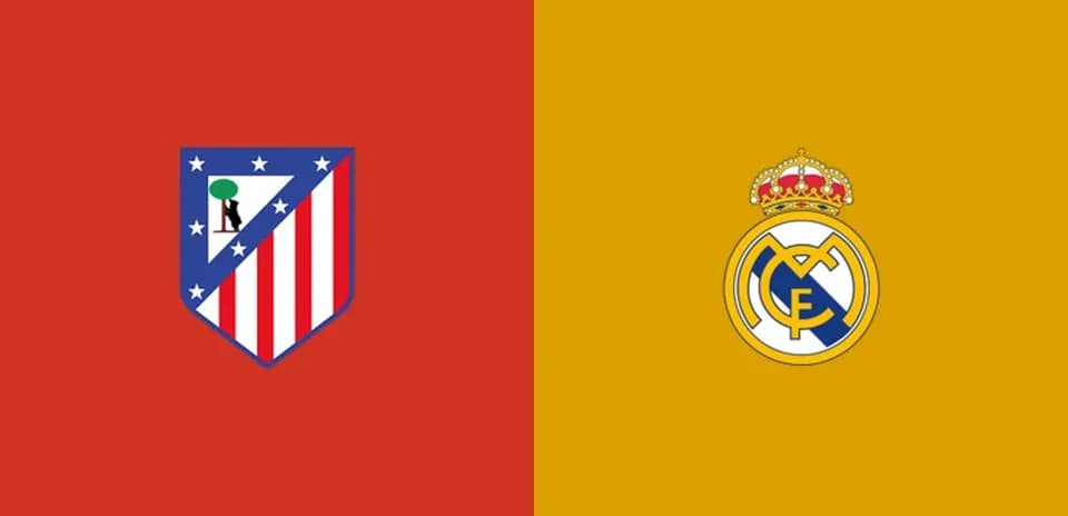 Logos of Atletico Madrid and Real Madrid