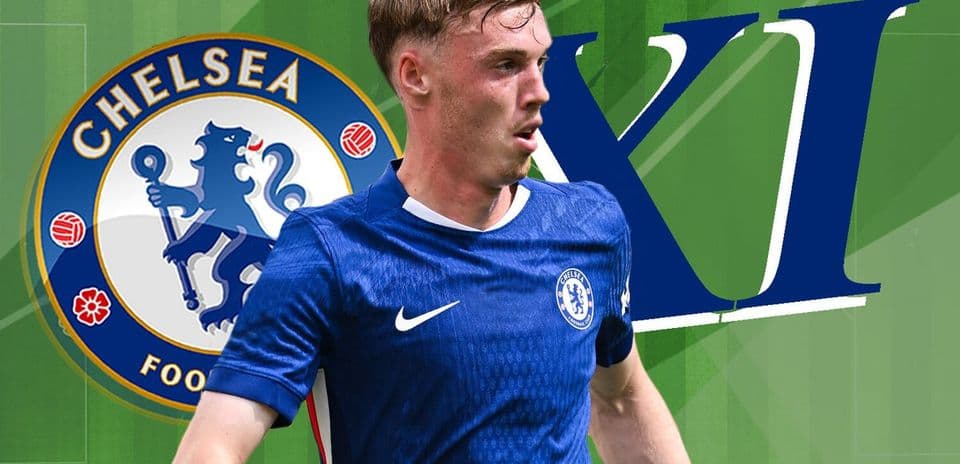 Chelsea player in blue kit on green background