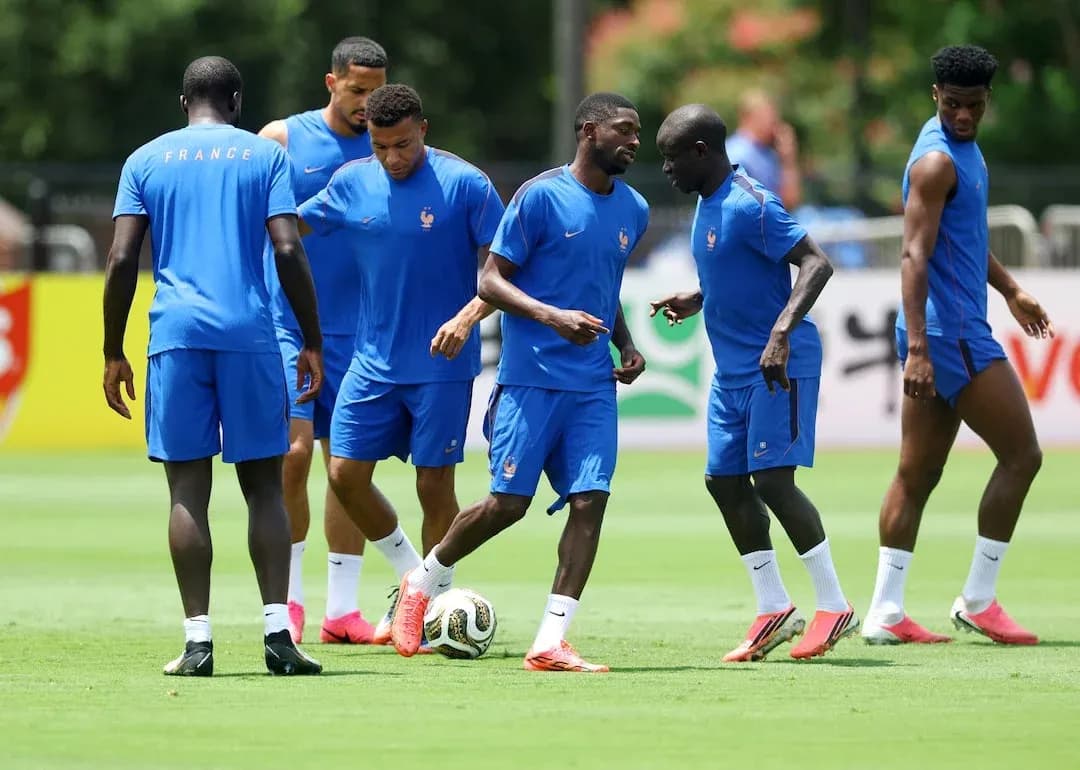 French players training before World Cup match