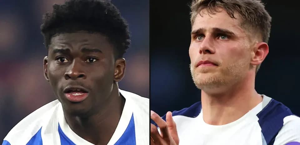 Two football players from different teams looking focused