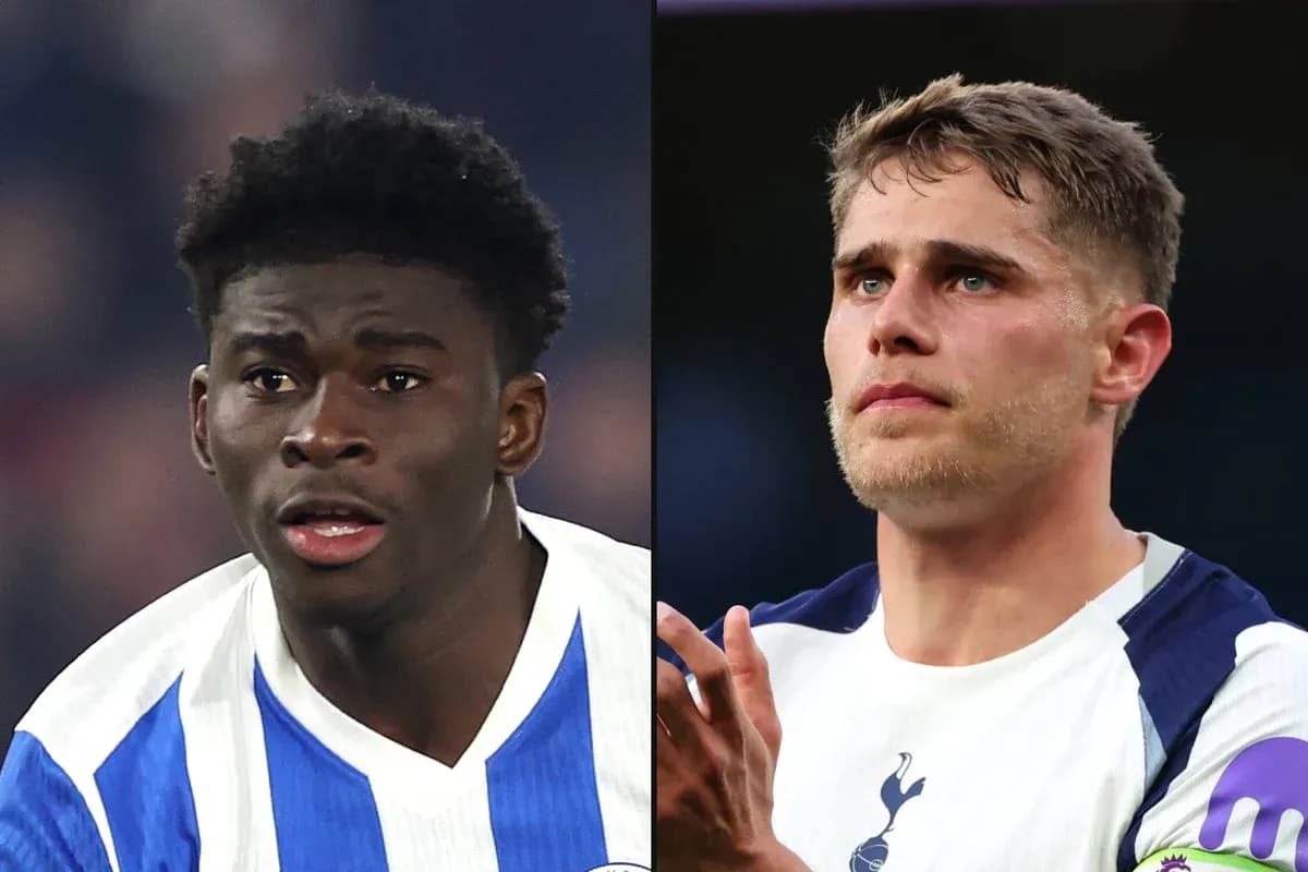 Two football players from different teams looking focused