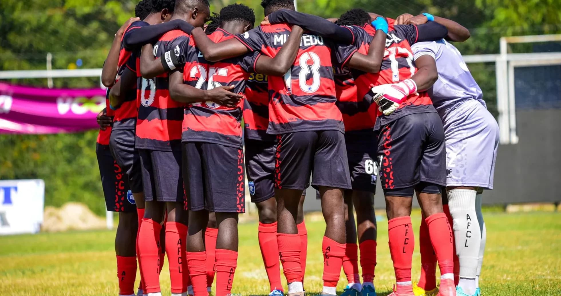 AFC Leopards players in a huddle before match
