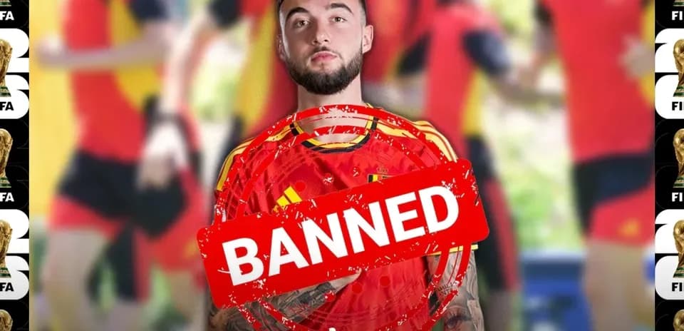 Player in Spain jersey with 'BANNED' stamp overlay