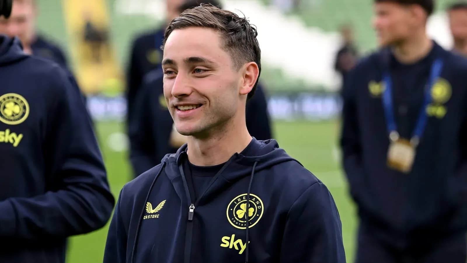 Player smiling during warm-up before match