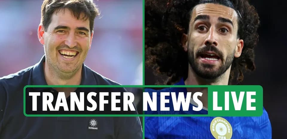 Split image of a coach and a player with transfer news banner