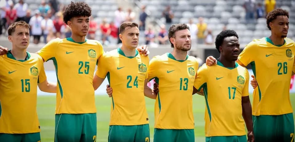 Australian players standing for national anthem
