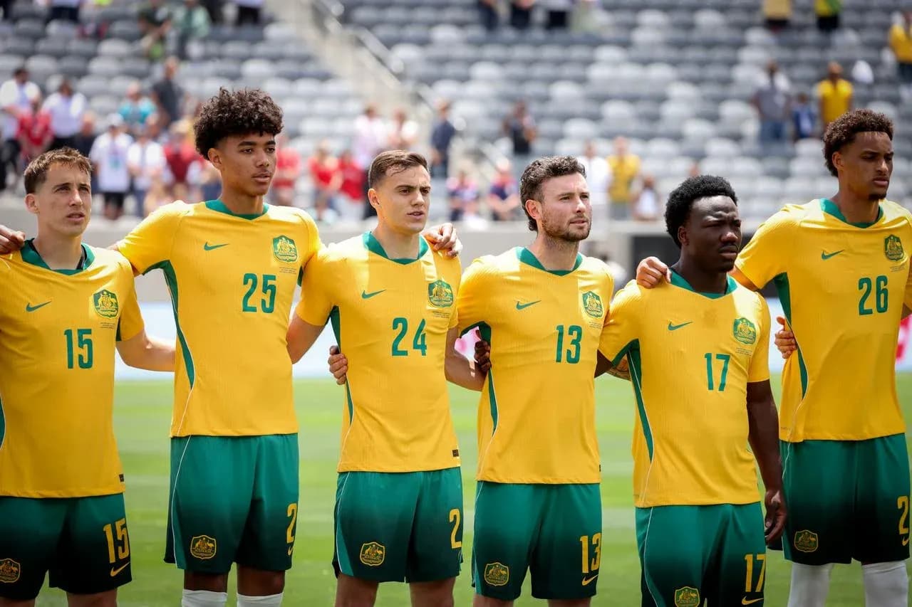 Australian players standing for national anthem