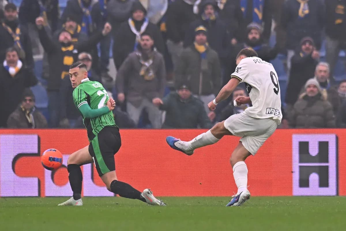 Player shooting during Parma vs Sassuolo match