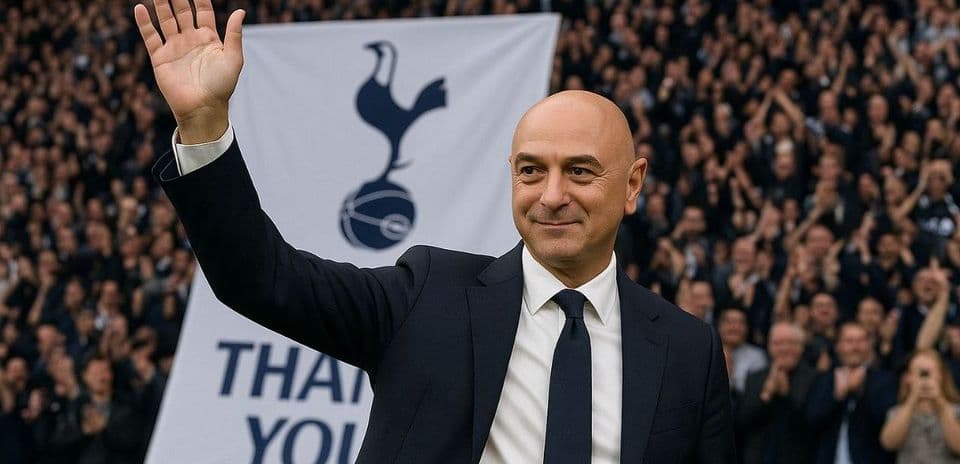 Man waving in front of Tottenham banner
