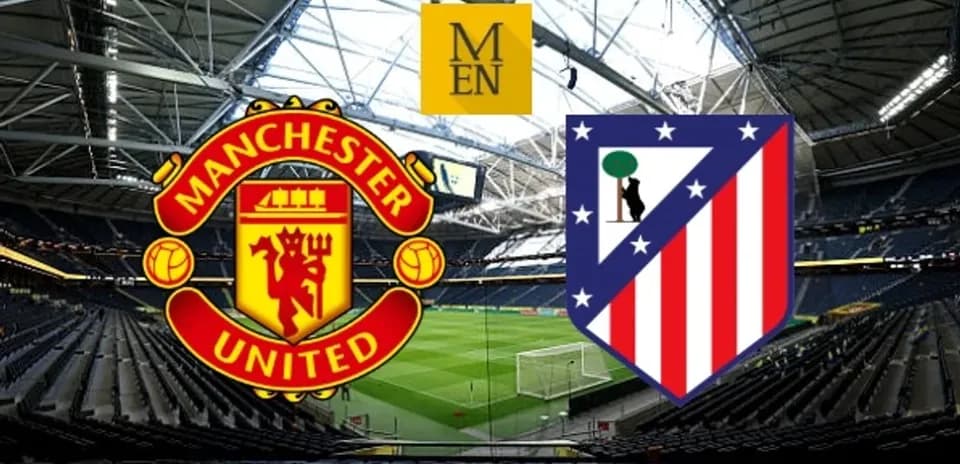Manchester United and Atletico Madrid logos in stadium