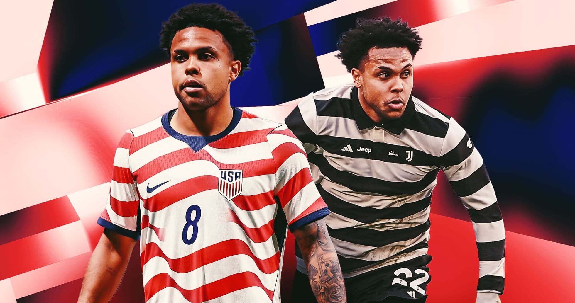 Player in USA and Juventus jerseys side by side