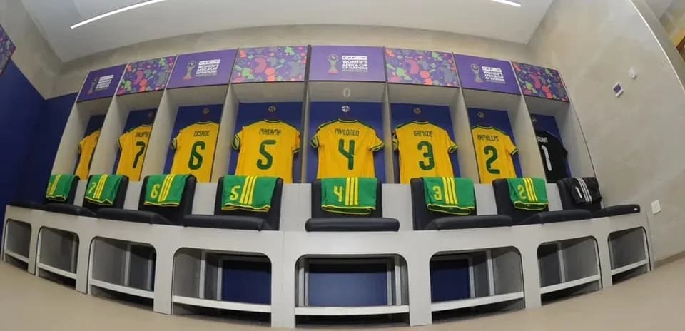 Locker room with jerseys for players hanging