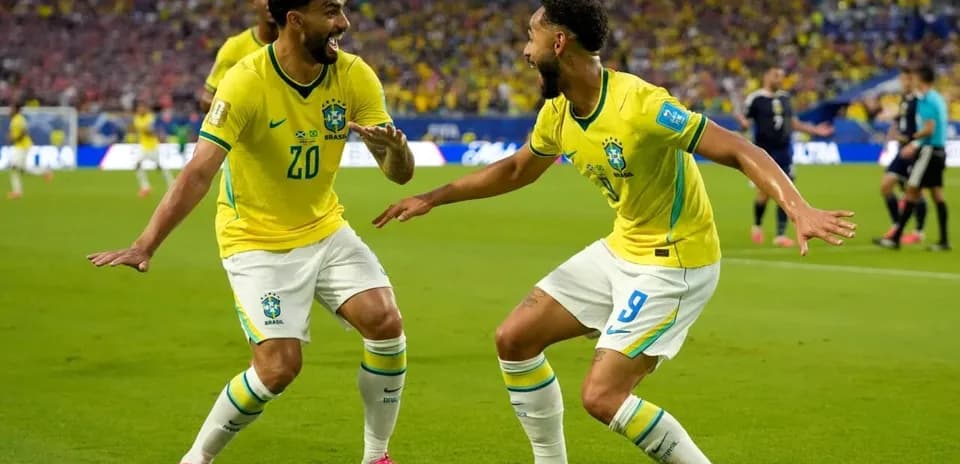 Brazilian players celebrating a goal during match