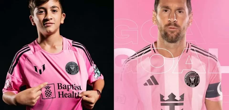 Young player and Messi in pink Miami jerseys