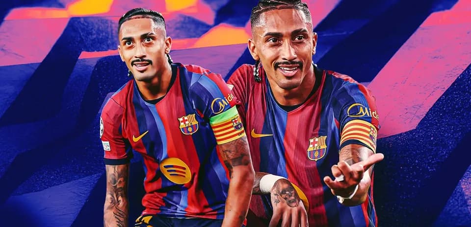 Player in Barcelona kit with captain's armband