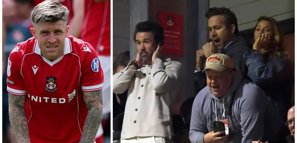 Wrexham player and fans reacting during match