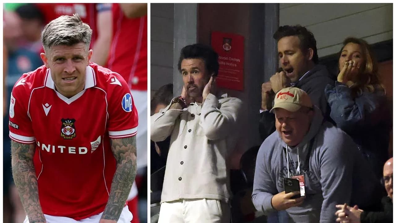 Wrexham player and fans reacting during match
