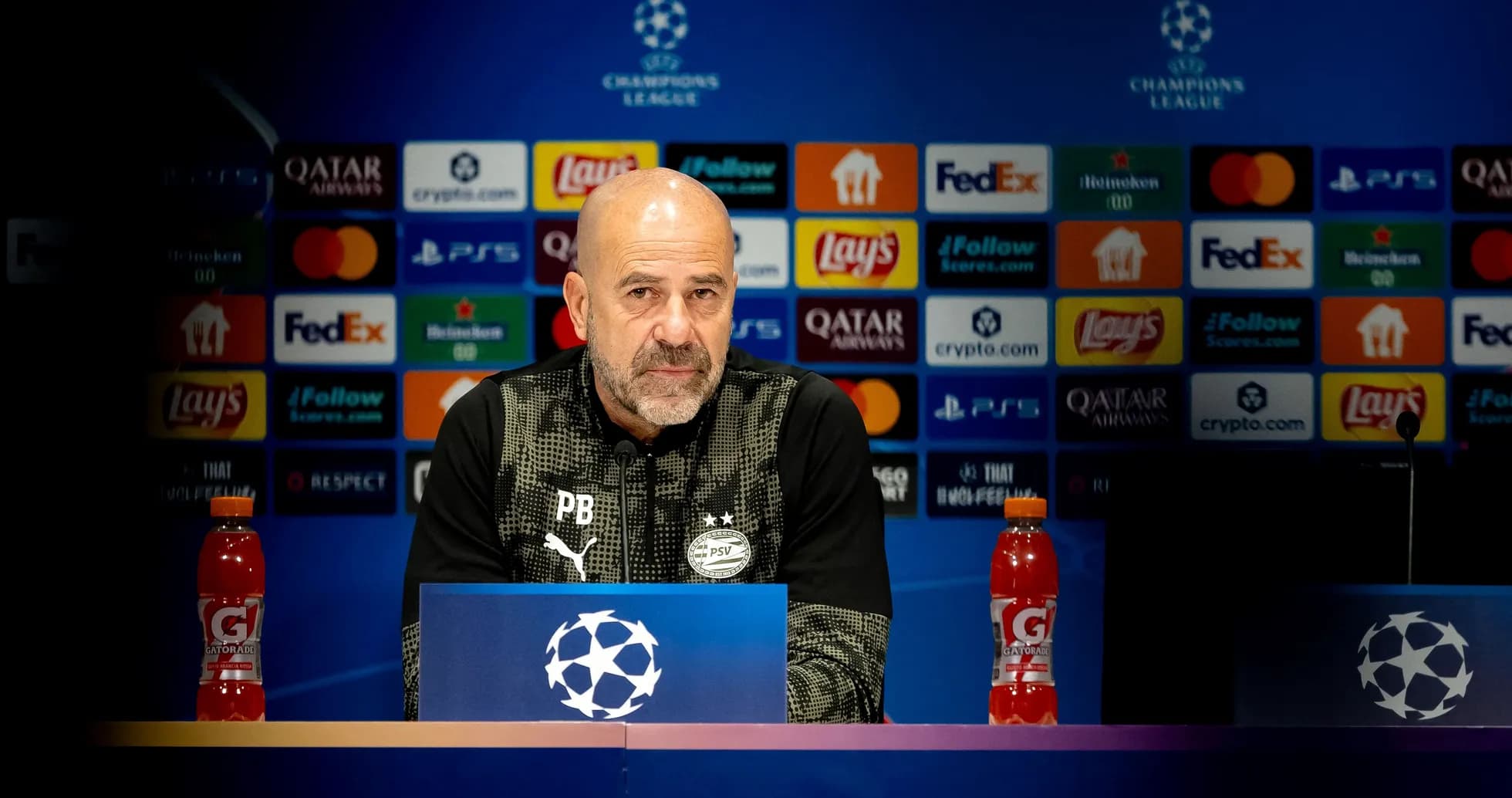 Manager at UEFA Champions League press conference podium