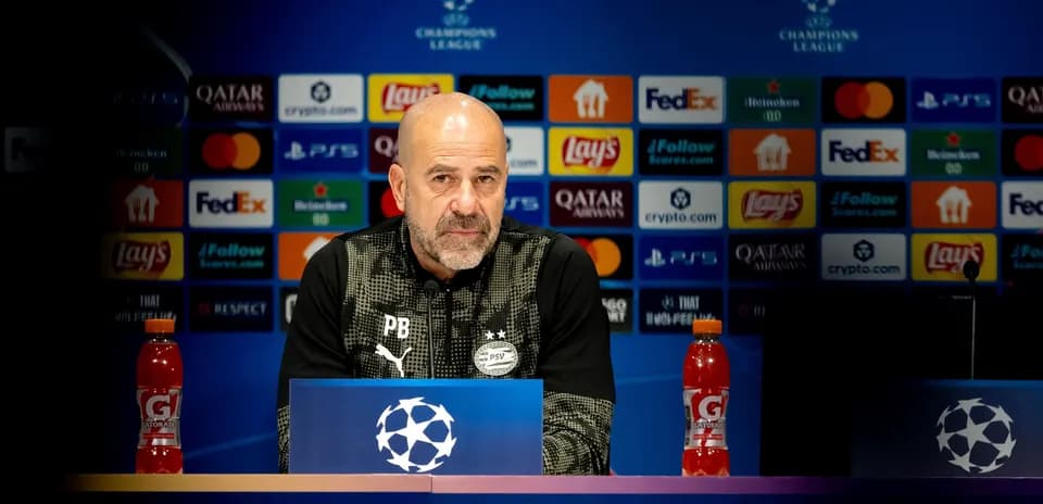 Manager at UEFA Champions League press conference podium
