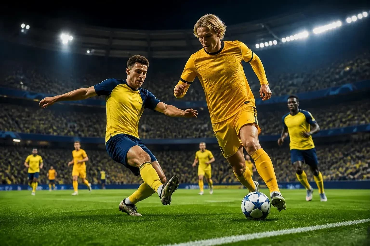 Bodo/Glimt player challenging Union St. Gilloise