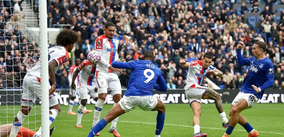 Players contesting a goal during Crystal Palace match