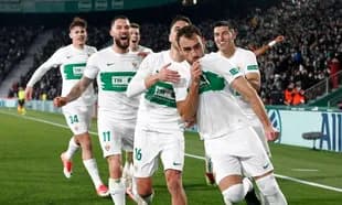 Elche players celebrating a goal during match