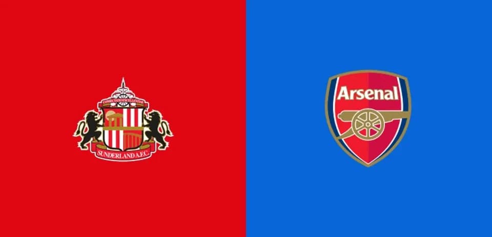 Logos of Sunderland AFC and Arsenal on colored backgrounds