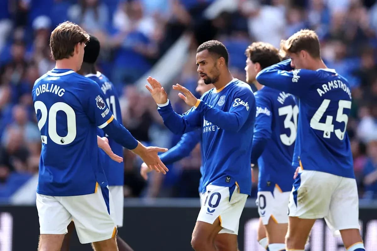 Everton players celebrating during a match